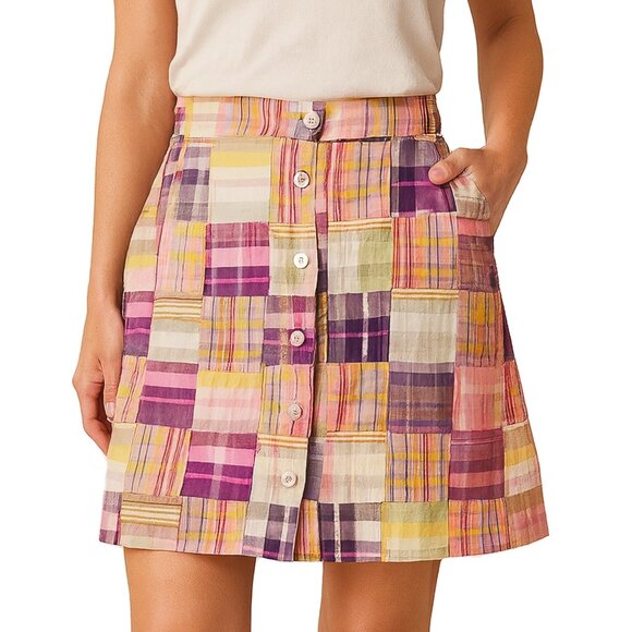 Brooks Brothers Madras Plaid Skirt Preppy A Line Cotton Pink Size 10 - Picture 1 of 11